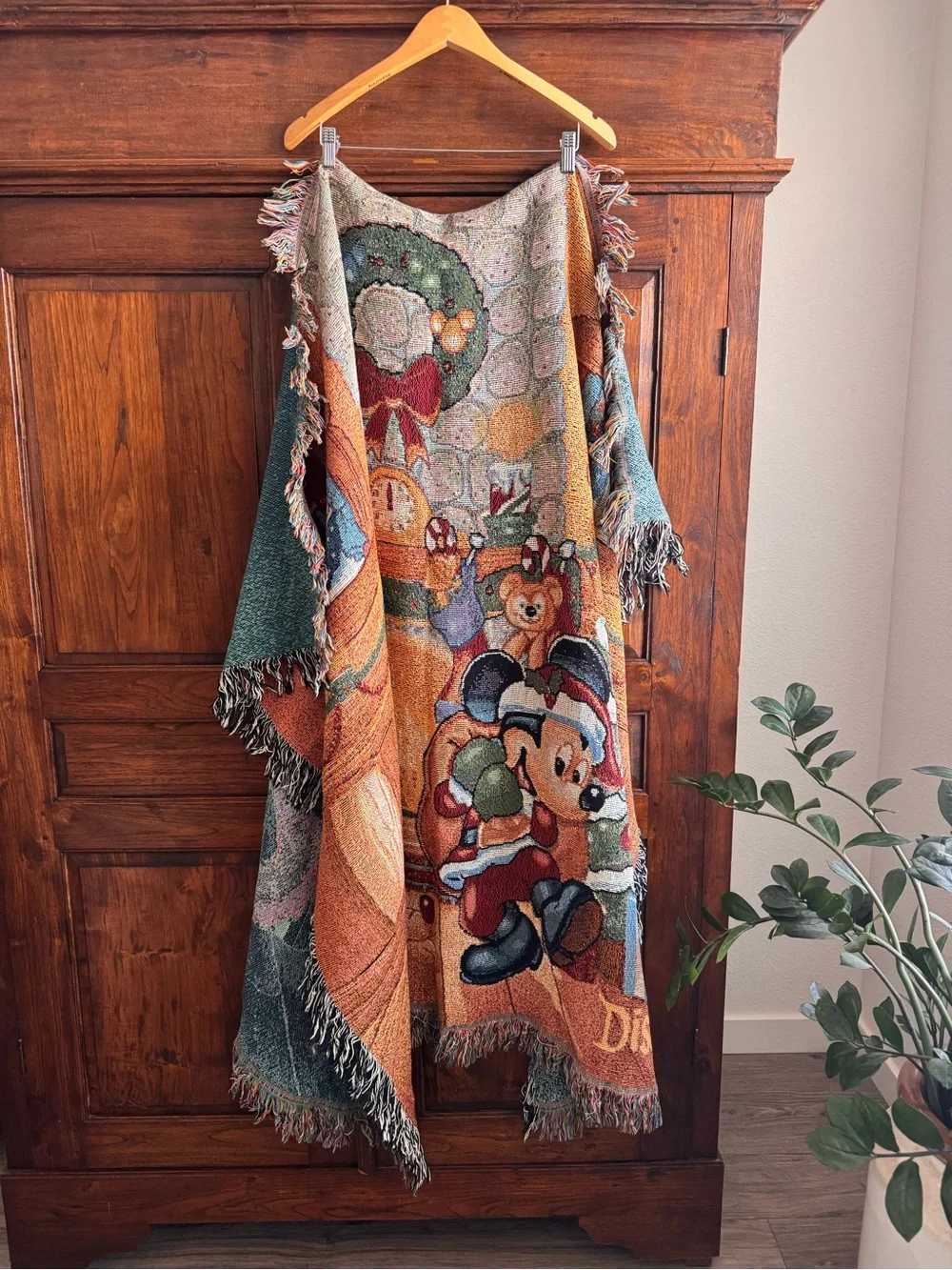 Disney Resort Christmas tapestry throw blanket with Santa Mickey Mouse Pluto